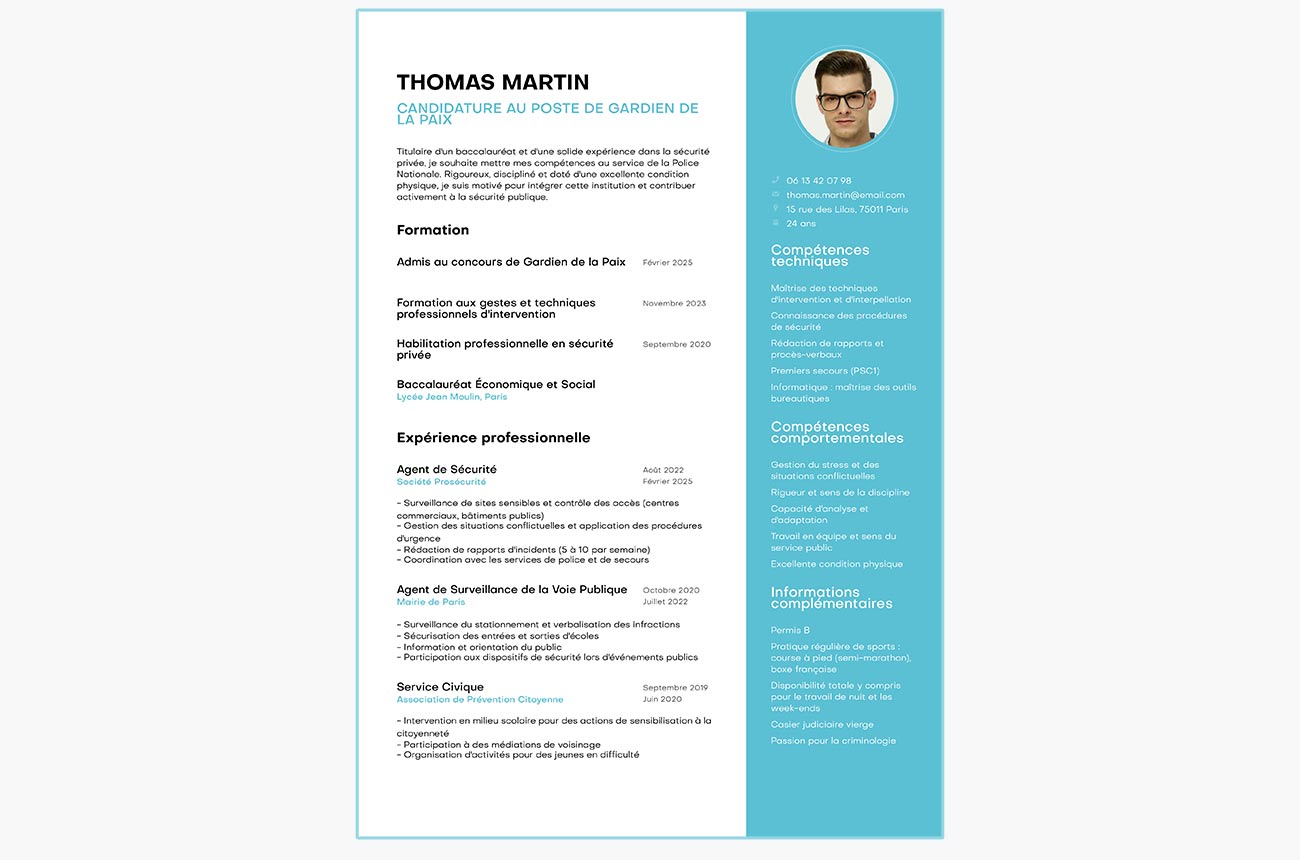 exemple de CV pour la police nationale